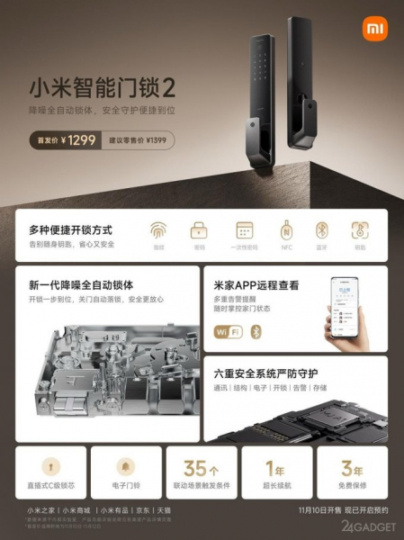 Xiaomi представила новое поколение умного замка с NFC и 6-уровневой защитой