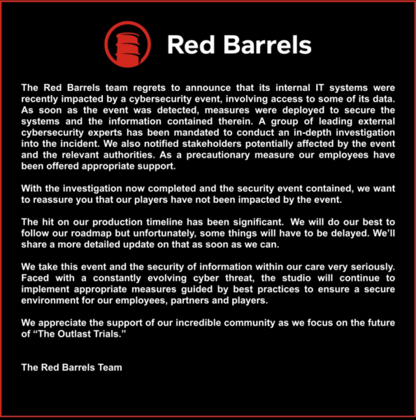 Red Barrels атакована: утечка данных нарушила разработку игр