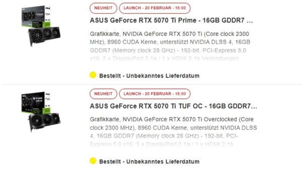 Выяснилась точная дата старта продаж видеокарты Nvidia GeForce RTX 5070 Ti Выяснилась точная дата старта продаж видеокарты Nvidia GeForce RTX 5070 Ti