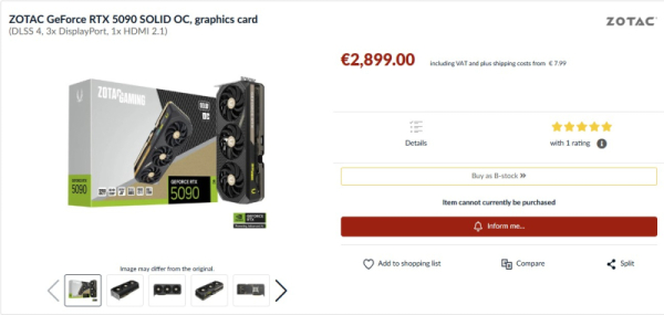 Немецкий ретейлер начал продавать слегка б/у GeForce RTX 5090 с дефектным GPU, но за полную стоимость 
