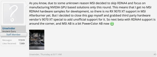 MSI Afterburner скоро получит поддержку видеокарт AMD Radeon RX 9000