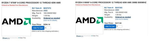 Ryzen 5 9500F и Ryzen 7 9700F появились в первом розничном магазине