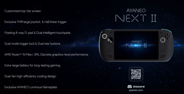 AyaNeo перепредставила портативную консоль Next II на чипе Ryzen AI Max+ 395 — теперь она похожа на Steam Deck 