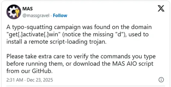 Поддельный домен активации Windows распространял вредоносные скрипты PowerShell 