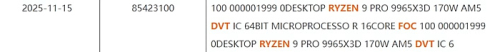 AMD Ryzen 9 PRO 9965X3D с теплопакетом 170 Вт замечен в отгрузочном манифесте
