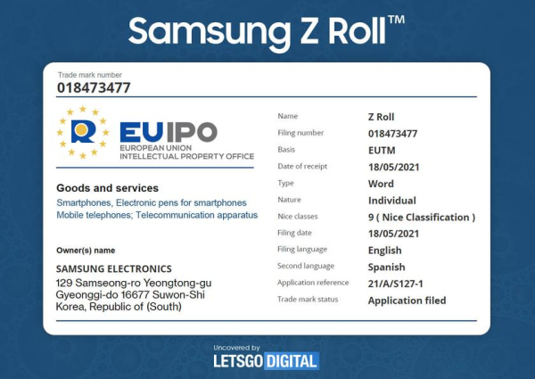 Samsung зарегистрировала название Galaxy Z Roll для своего растягивающегося смартфона