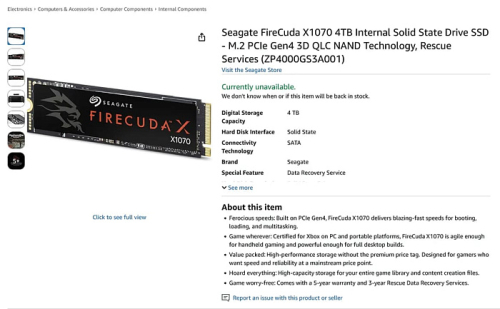 Непредставленный накопитель Seagate FireCuda X1070 появился в рознице за $830