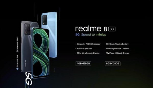 Realme 8 5G: копия Realme V13 5G для глобального рынка с чипом MediaTek Dimensity 700 и LCD-дисплеем на 90 Гц за $320