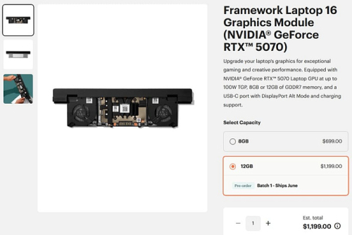 Framework продаёт модуль GeForce RTX 5070M 12GB на 70% дороже версии с 8 Гбайтами