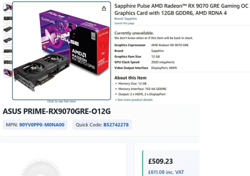 AMD Radeon RX 9070 GRE начала появляться в зарубежных магазинах