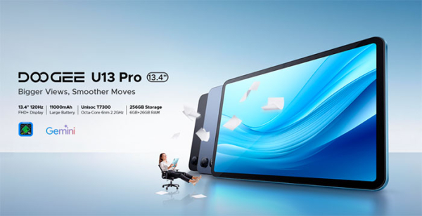 Компания DOOGEE представила планшет U13 Pro с экраном диагональю 13,4 дюйма и частотой 120 Гц