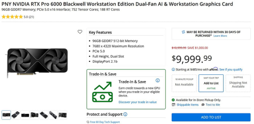 Профессиональная видеокарта NVIDIA RTX PRO 6000 Blackwell достигла розничной цены $10 000