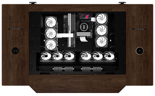 Стол LIAN LI DK-07 WOOD вмещает в себя две системы с платами E-ATX