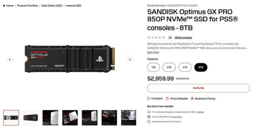 Накопитель SanDisk Optimus GX PRO 850P на 8 Тбайт стоит в 4 раза дороже PS5, для которой он создан