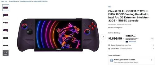 Портативная игровая консоль MSI Claw 8 EX AI+ оценена в приличные $1699 Портативная игровая консоль MSI Claw 8 EX AI+ оценена в приличные $1699