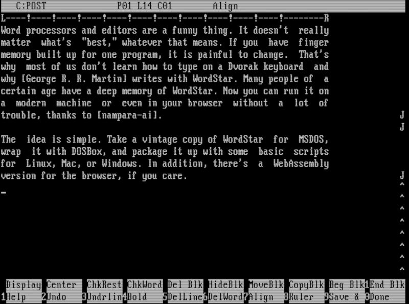 WordStar 4.0 ожил: легендарный редактор запускается в браузере и на Linux, macOS и Windows