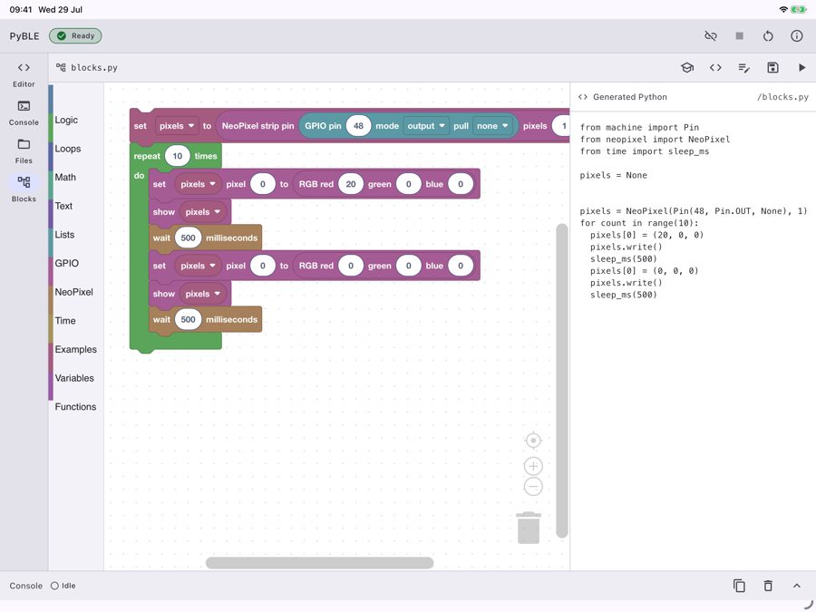 PyBLE: бесплатный IDE для MicroPython на iPad и Android планшетах — программирование ESP32 по Bluetooth